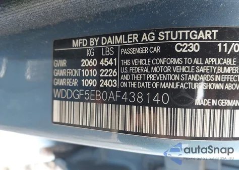 2010 Mercedes-Benz C 300 Luxury/Sport from USA, damaged, VIN WDDGF5EB0AF438140